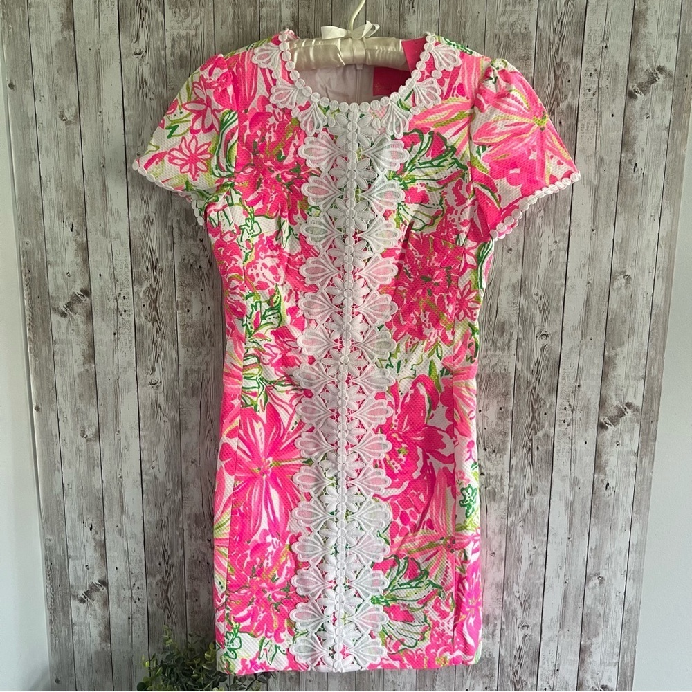 Lilly Pulitzer Maisie Short Sleeve Pink and Green Floral Dress New 0